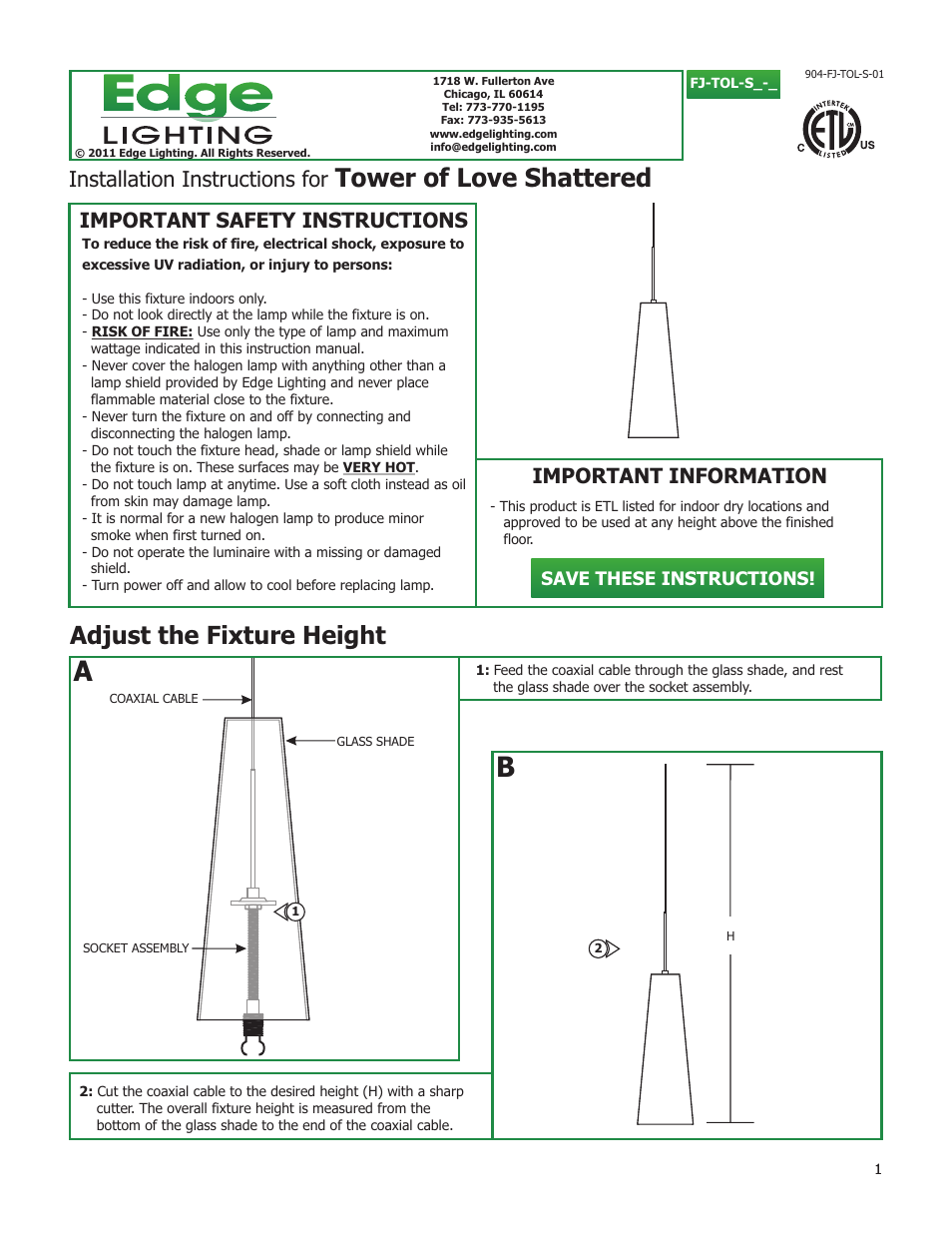 Edge Lighting Tower of Love Shattered User Manual | 4 pages