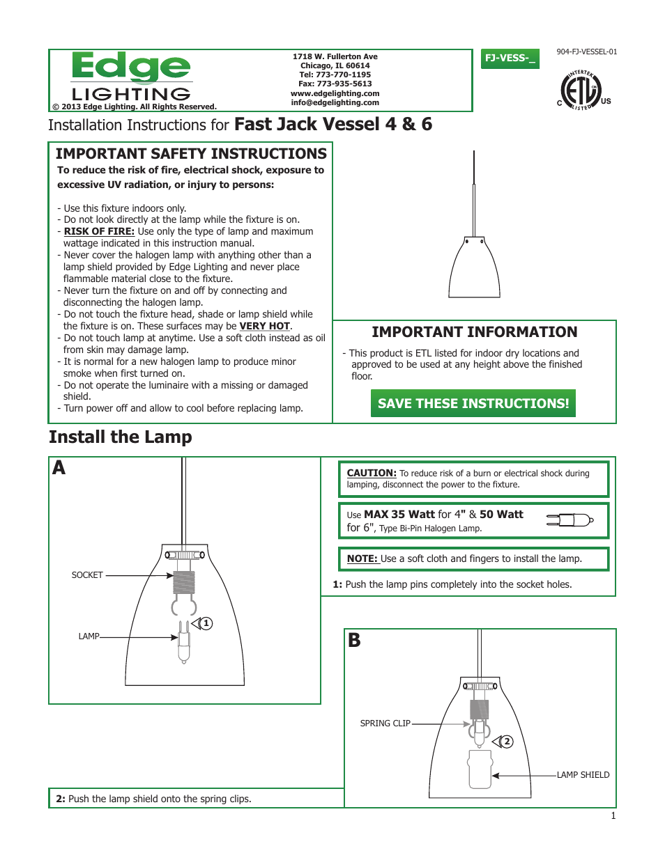 Edge Lighting Vessel 6 User Manual | 3 pages