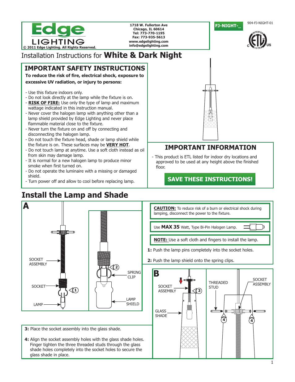 Edge Lighting White Night & Dark Night User Manual | 3 pages