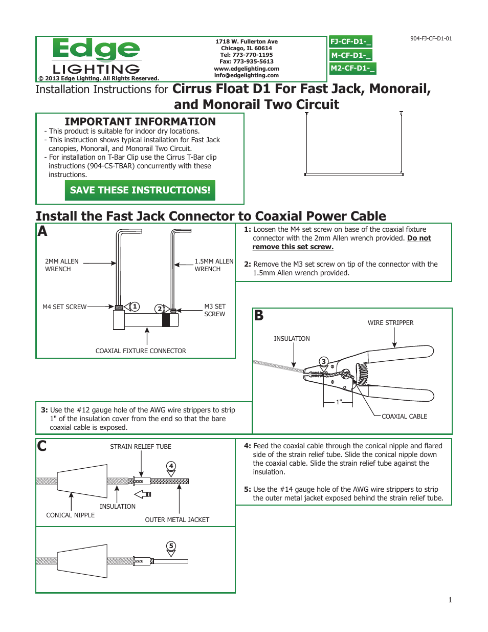 Edge Lighting Cirrus Float for Monorail User Manual | 6 pages