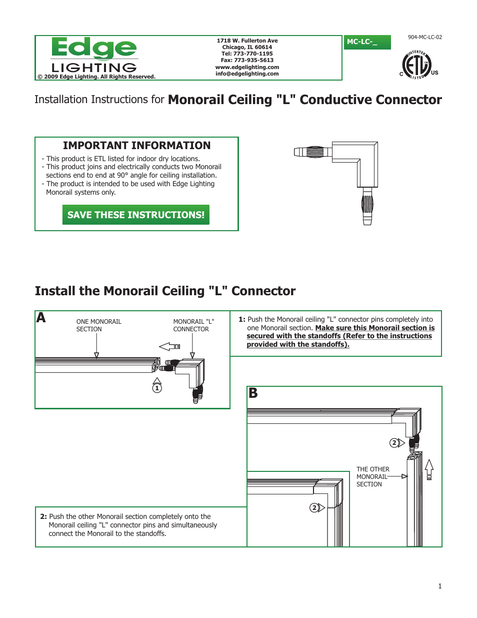 Edge Lighting Angle Joining Connectors User Manual | 1 page