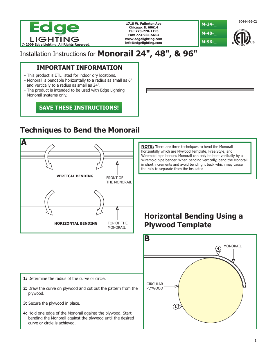 Edge Lighting Straight Rail User Manual | 2 pages
