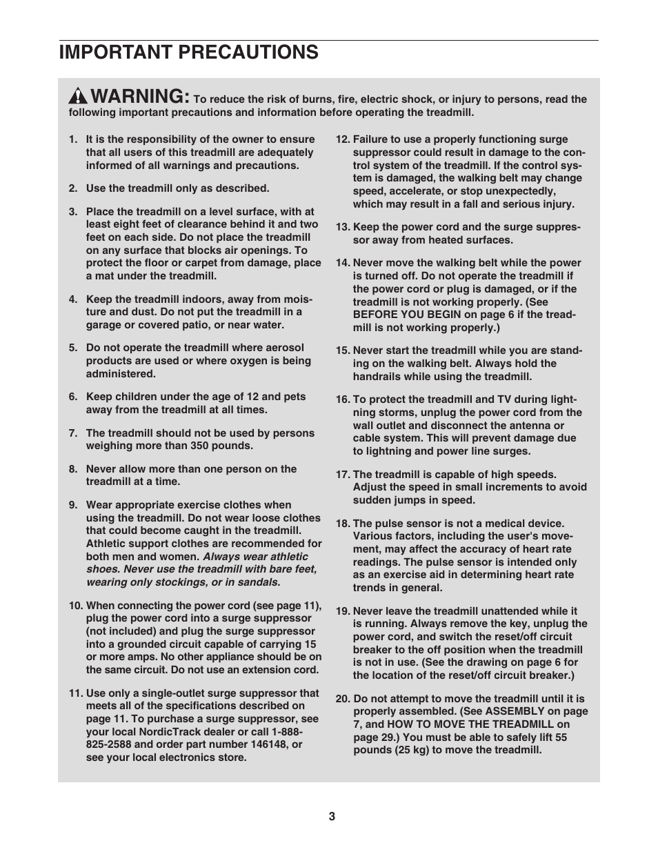 Warning, Important precautions | NordicTrack NTL24950 User Manual | Page 3 / 38