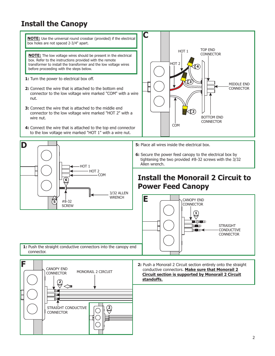 Install the canopy | Edge Lighting 2 Circuit Feed-End Power Feed Canopies User Manual | Page 2 / 2