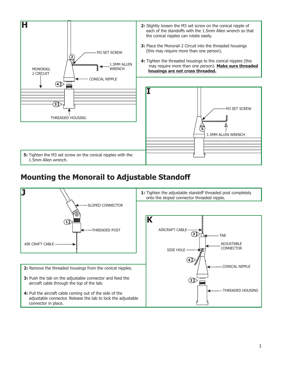 Mounting the monorail to adjustable standoff | Edge Lighting 2 Circuit Standoffs - Sloped Ceiling User Manual | Page 3 / 4
