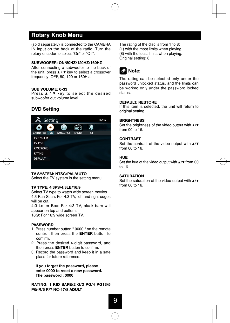 Rotary knob menu | Bravo View IND-5000BT User Manual | Page 10 / 30
