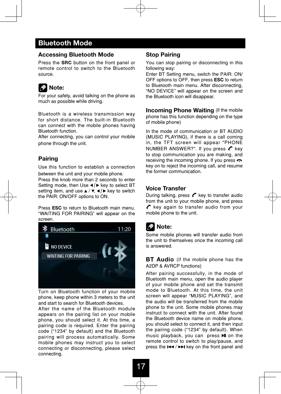 Bluetooth mode | Bravo View IND-5000BT User Manual | Page 18 / 30