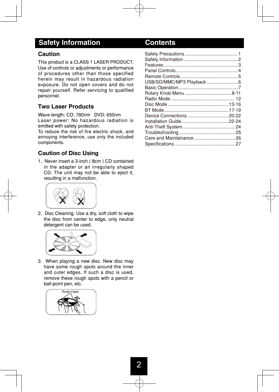 Safety information contents | Bravo View IND-5000BT User Manual | Page 3 / 30
