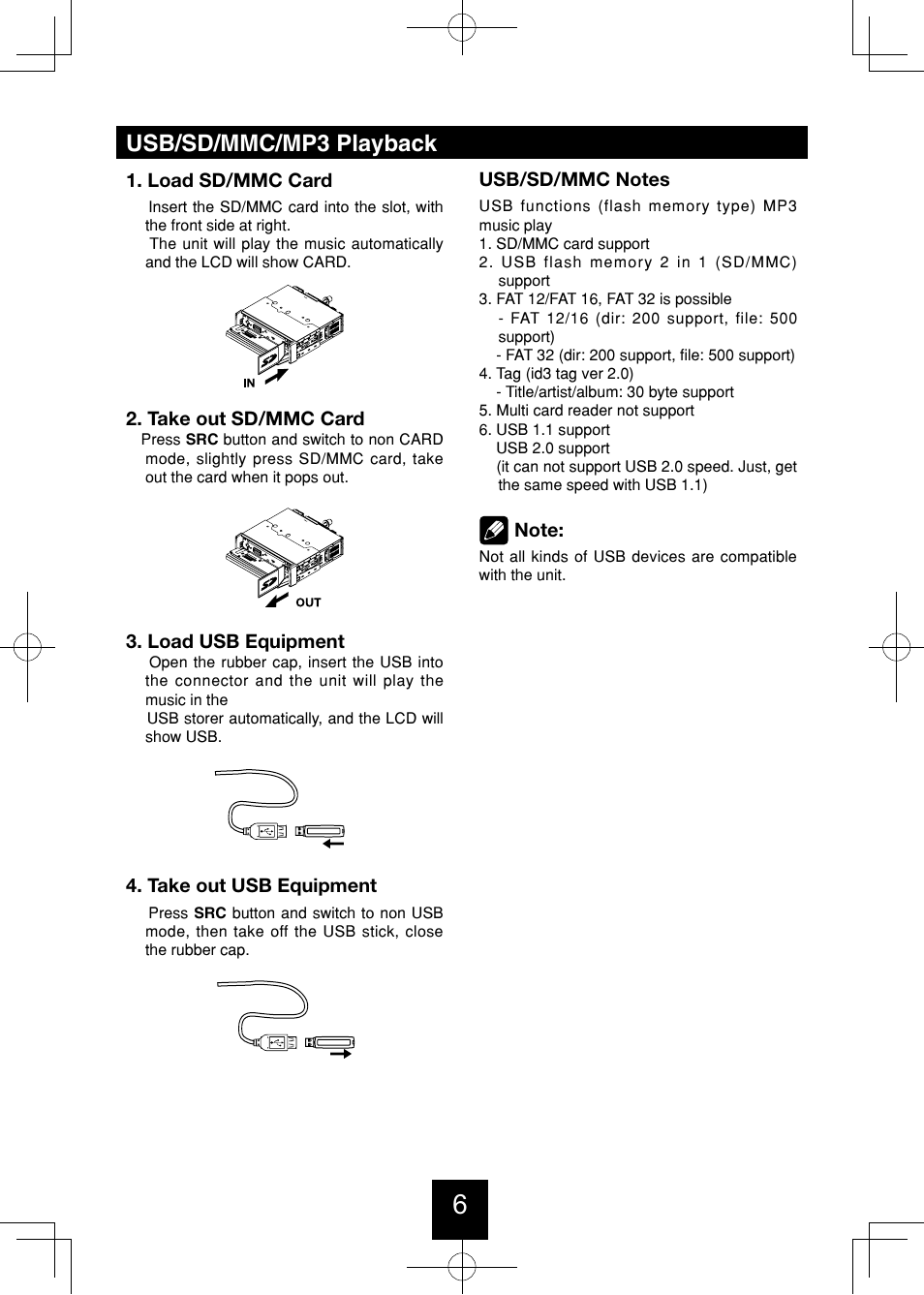 Usb/sd/mmc/mp3 playback | Bravo View IND-5000BT User Manual | Page 7 / 30