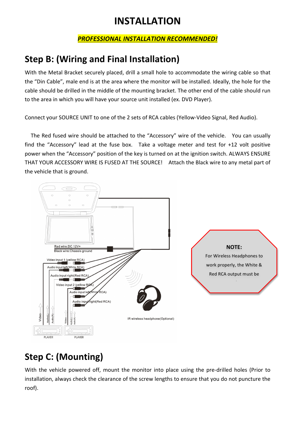 Installation, Step b: (wiring and final installation), Step c: (mounting) | Bravo View OVR-090BL User Manual | Page 7 / 9