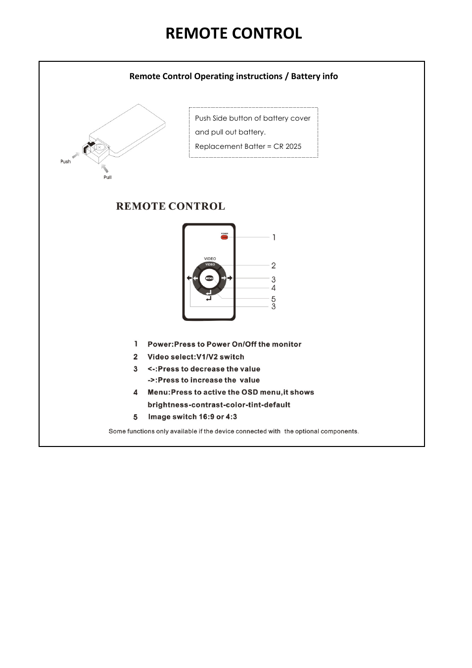 Remote control | Bravo View OVR-090BL User Manual | Page 8 / 9