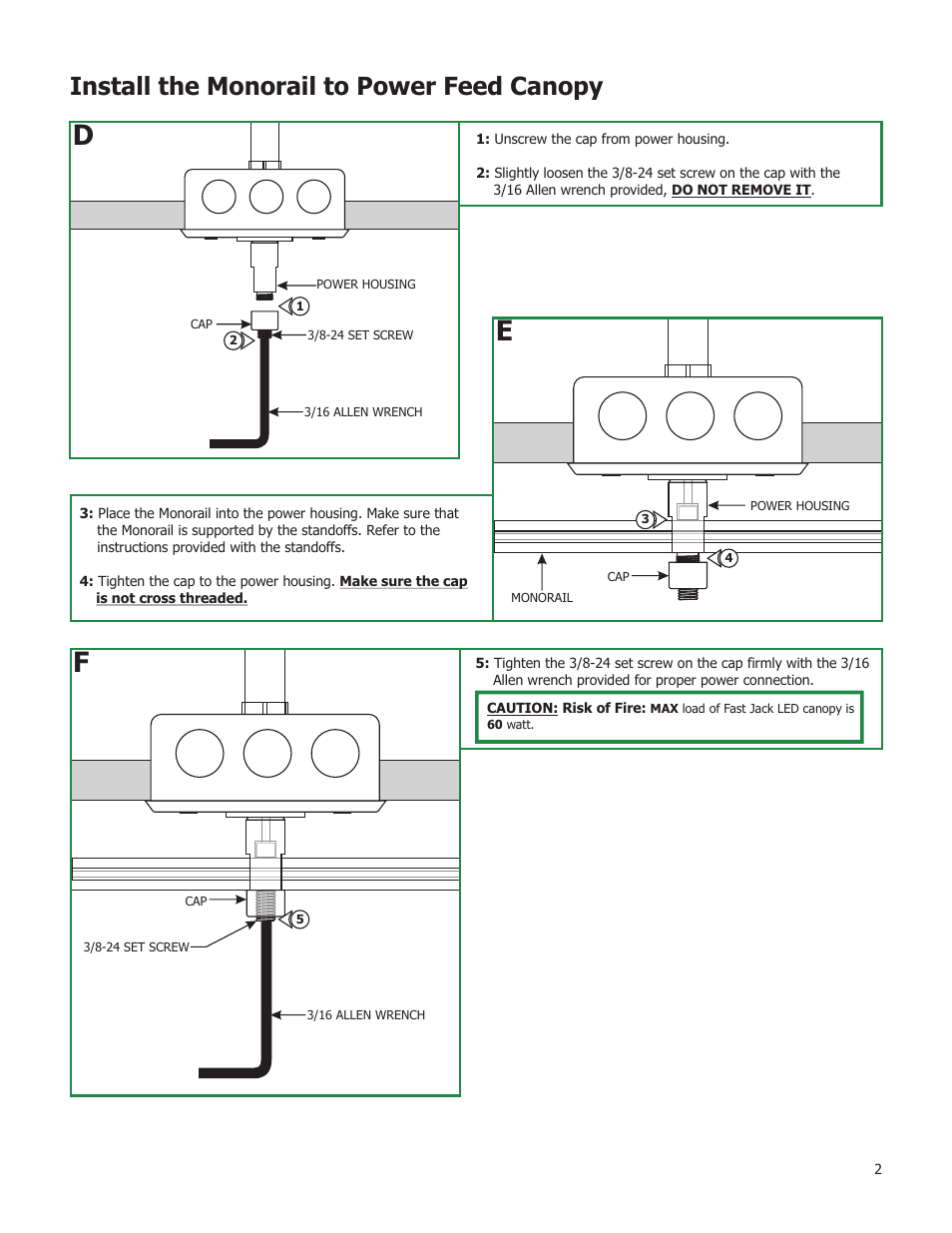 Install the monorail to power feed canopy | Edge Lighting LED Canopy Mount Transformer User Manual | Page 2 / 2