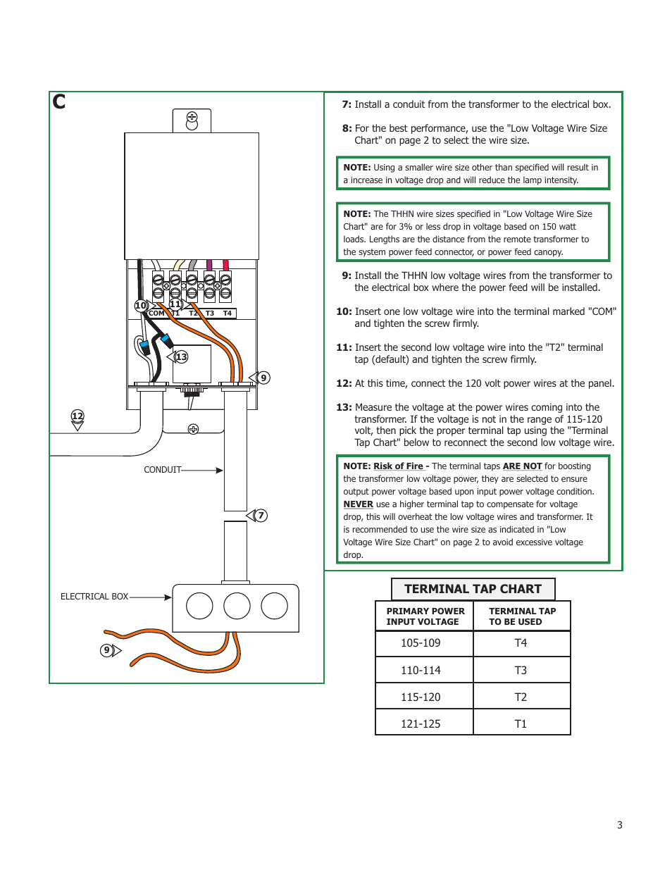 Terminal tap chart | Edge Lighting 150W/12V Magnetic Remote Transformer User Manual | Page 3 / 4