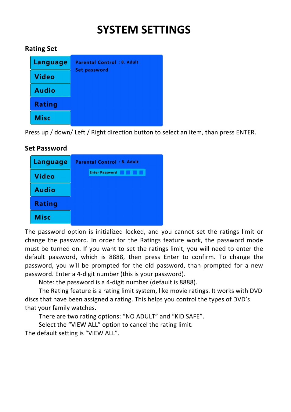 System settings | Bravo View SD-100U User Manual | Page 16 / 20