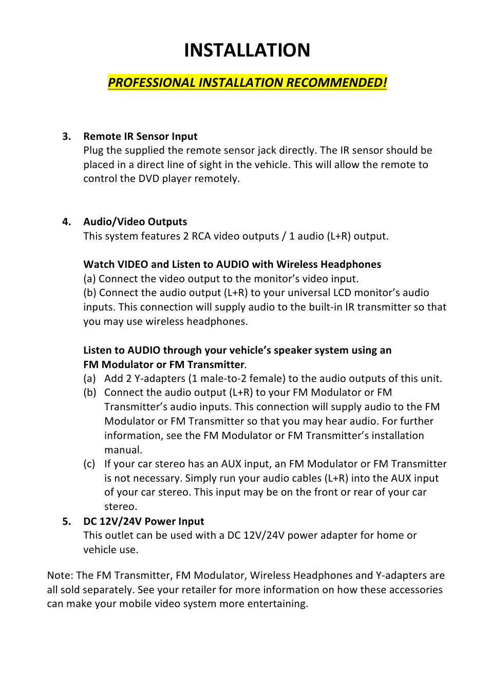 Installation, Professional installation recommended | Bravo View SD-100U User Manual | Page 19 / 20