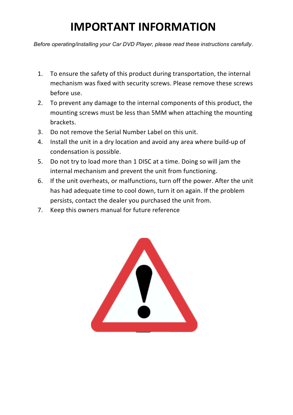 Important information | Bravo View SD-100U User Manual | Page 4 / 20