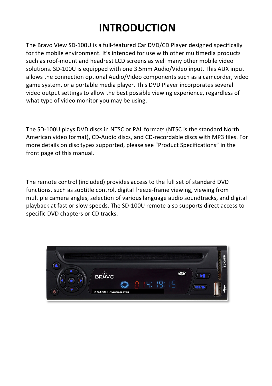 Introduction | Bravo View SD-100U User Manual | Page 5 / 20