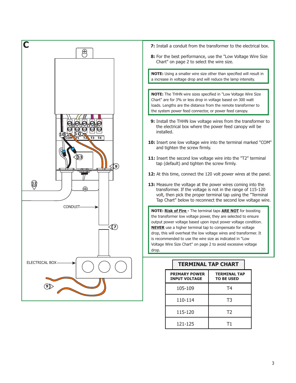 Terminal tap chart | Edge Lighting 300W/24V Magnetic Remote Transformer User Manual | Page 3 / 4