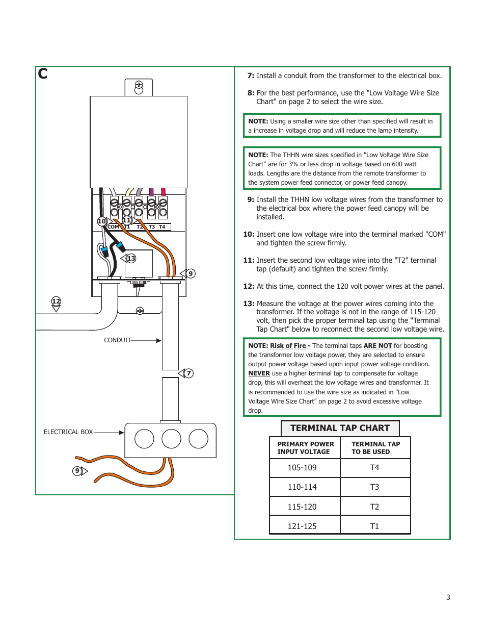 Terminal tap chart | Edge Lighting 600W/24V Magnetic Remote Transformer User Manual | Page 3 / 4