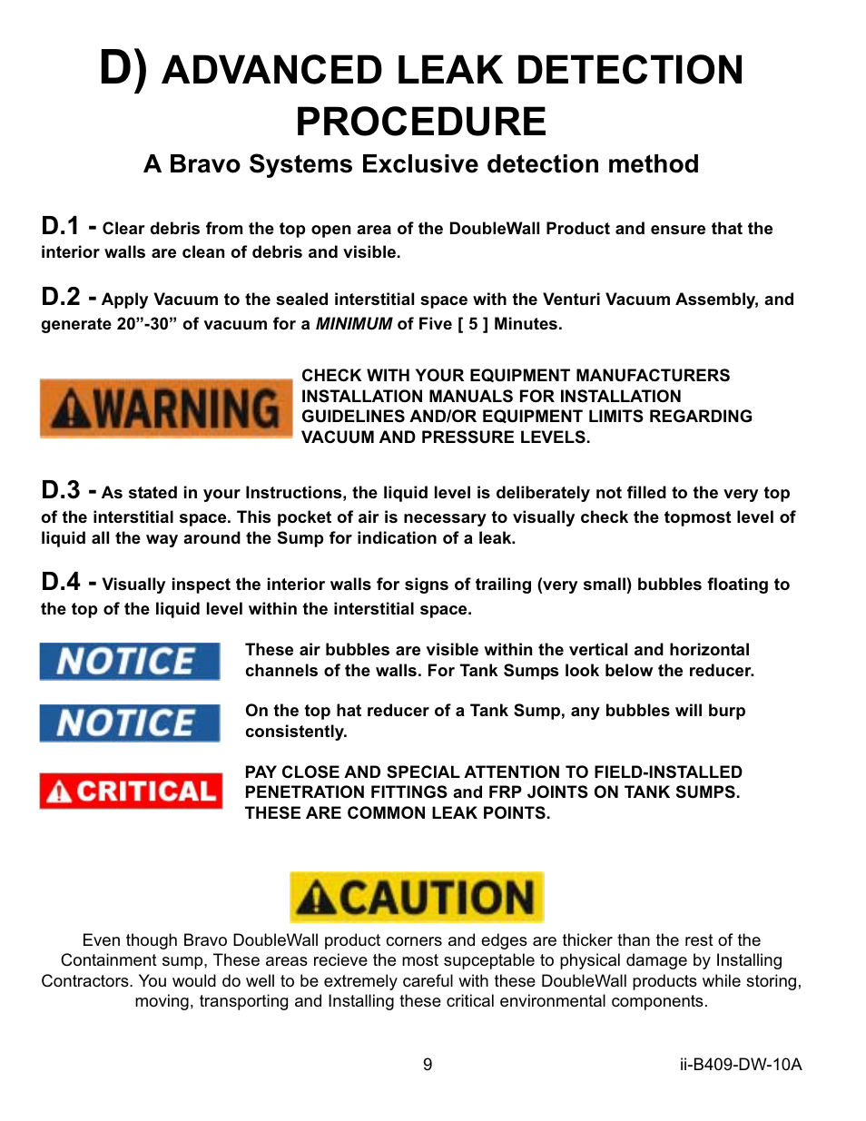 Advanced leak detection procedure, A bravo systems exclusive detection method d.1 | Bravo View B409 User Manual | Page 9 / 12
