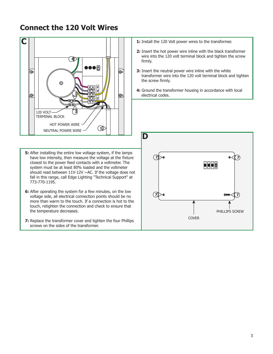 Connect the 120 volt wires | Edge Lighting 300W/12V Remote Recessed Transformer User Manual | Page 3 / 4