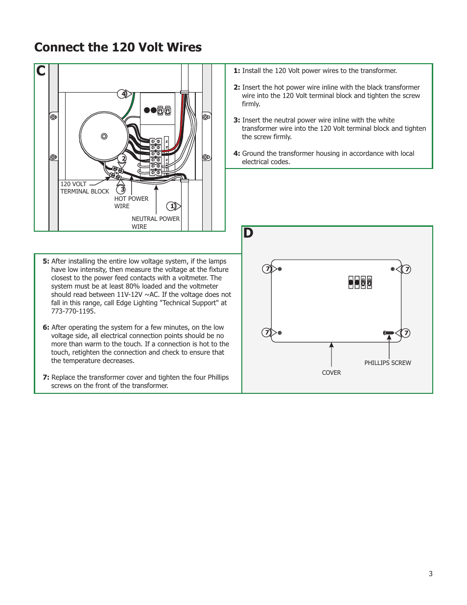 Connect the 120 volt wires | Edge Lighting 600W/12V Remote Recessed Transformer User Manual | Page 3 / 4