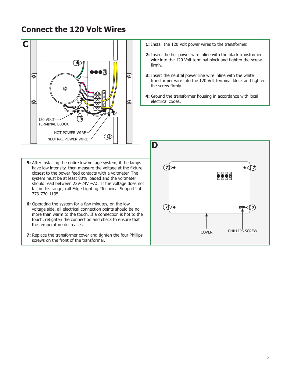 Connect the 120 volt wires | Edge Lighting 600W/24V Remote Recessed Transformer User Manual | Page 3 / 4