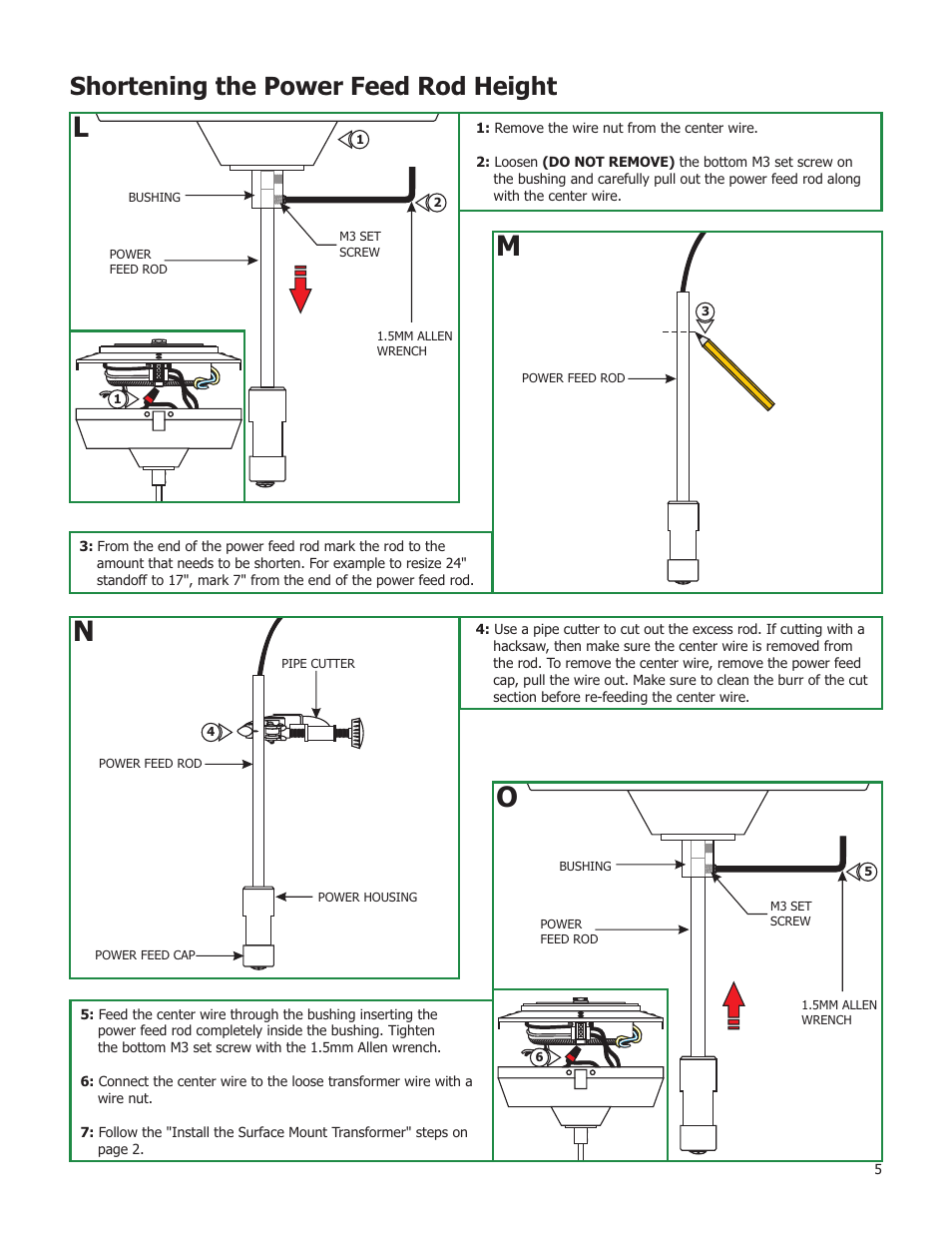 Shortening the power feed rod height | Edge Lighting 600W/24V Surface Mount Magnetic Transformer User Manual | Page 5 / 5