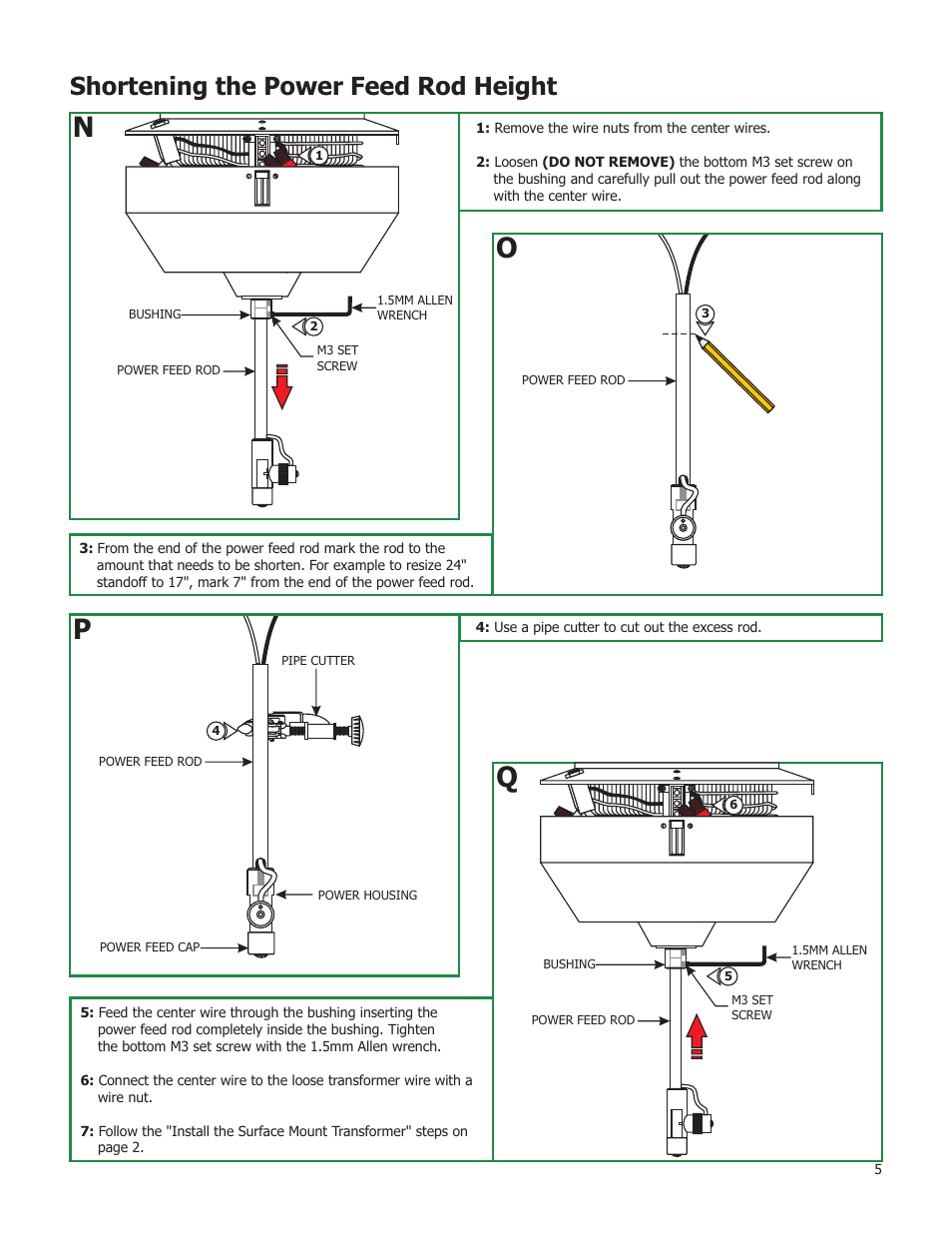 Shortening the power feed rod height | Edge Lighting 2x250W/12V Surface Mount Magnetic Transformer User Manual | Page 5 / 5