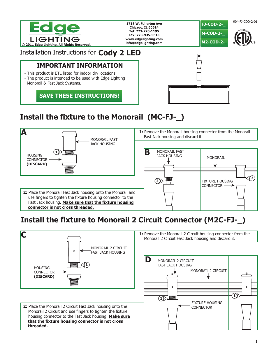 Edge Lighting Cody 2 User Manual | 2 pages