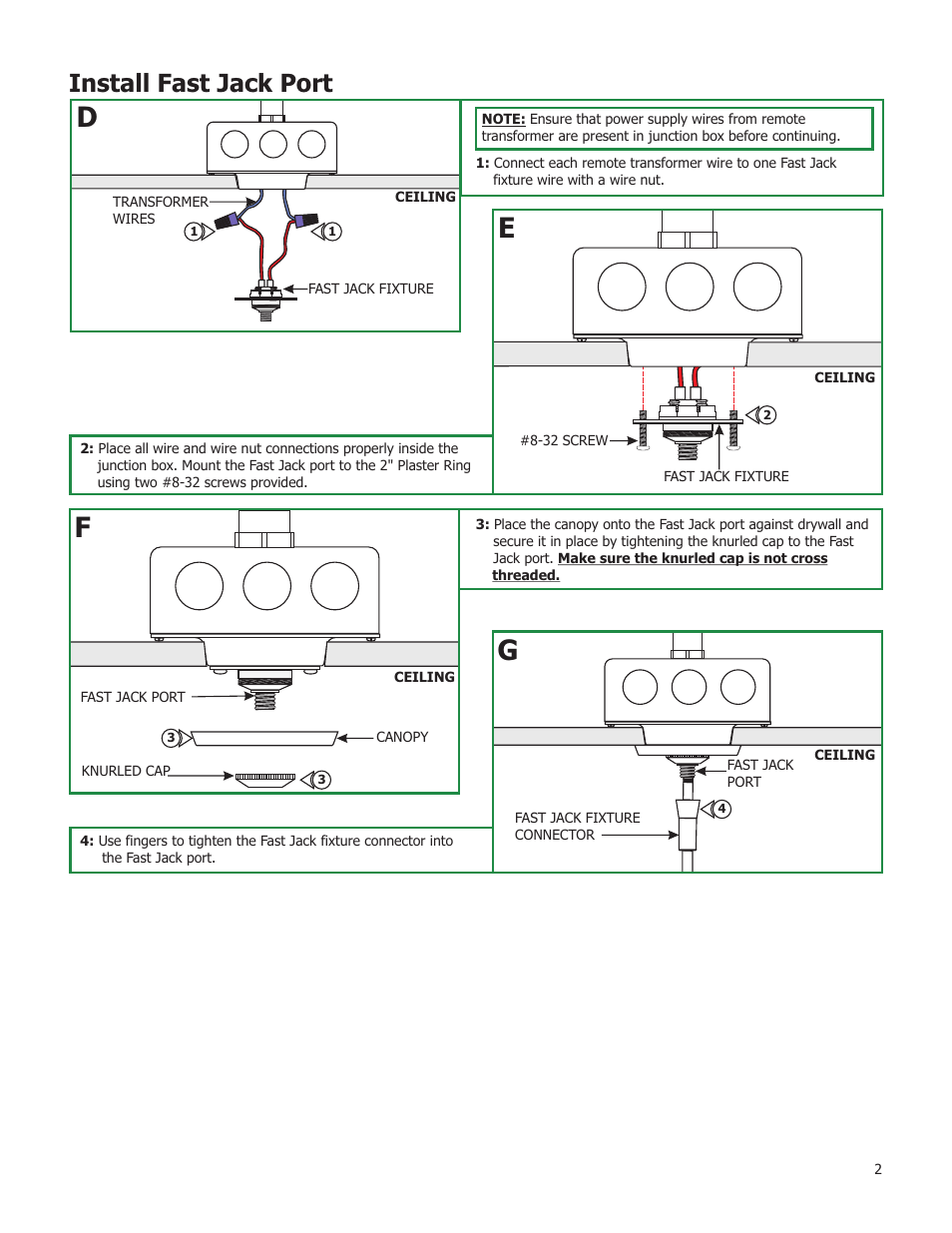 Install fast jack port | Edge Lighting 4" Fast Jack Canopies Without Transformers User Manual | Page 2 / 2