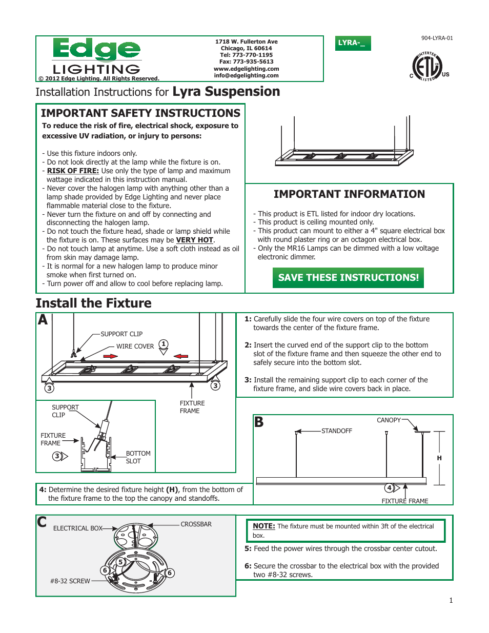Edge Lighting Lyra 120 User Manual | 4 pages