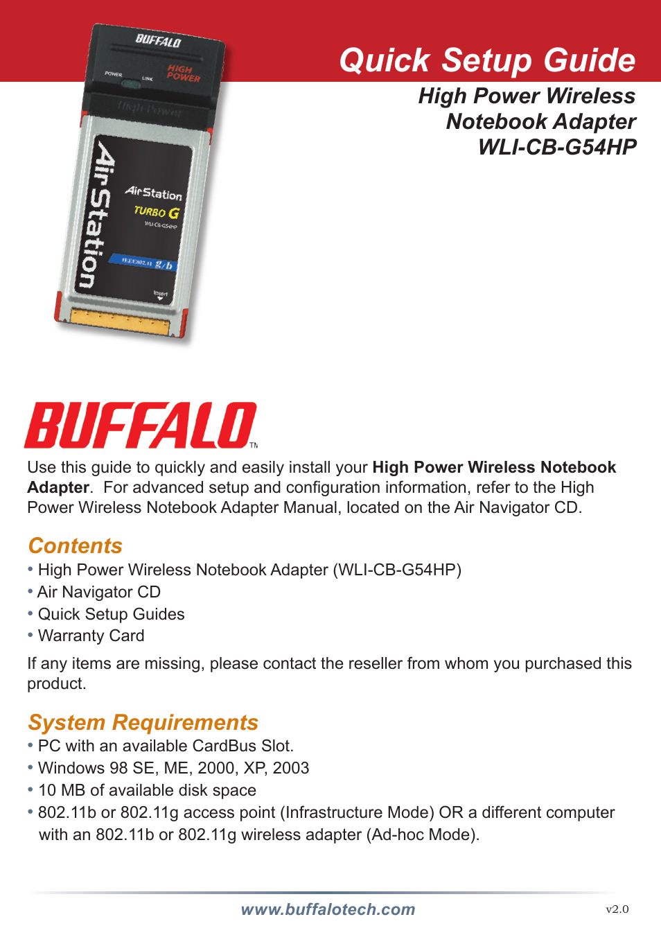 Buffalo Technology Buffalo AirStation WLI-CB-G54HP User Manual | 12 pages