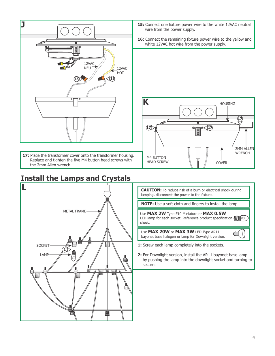 Install the lamps and crystals | Edge Lighting Crystal Galaxy with Downlight User Manual | Page 4 / 5