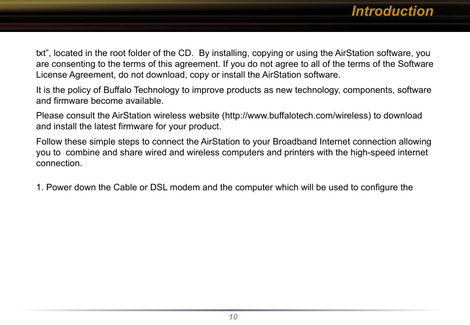 Introduction | Buffalo Technology Buffalo AirStation WYR-G54 User Manual | Page 10 / 61
