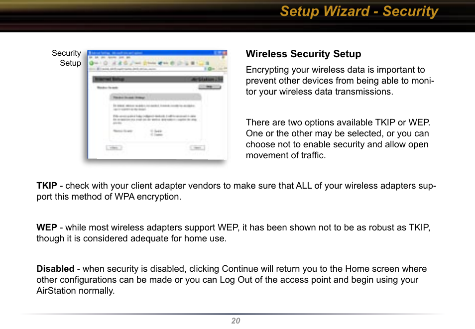 Setup wizard - security | Buffalo Technology Buffalo AirStation WYR-G54 User Manual | Page 20 / 61