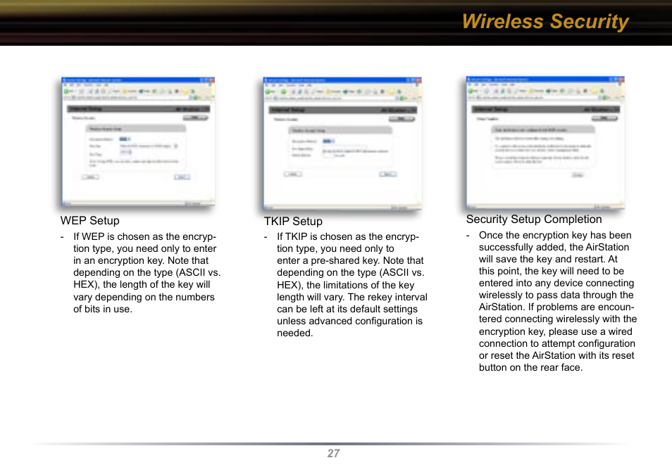 Wireless security | Buffalo Technology Buffalo AirStation WYR-G54 User Manual | Page 27 / 61