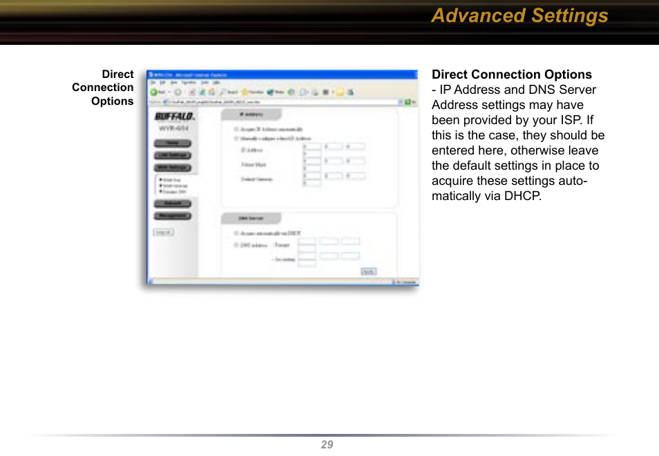 Advanced settings | Buffalo Technology Buffalo AirStation WYR-G54 User Manual | Page 29 / 61