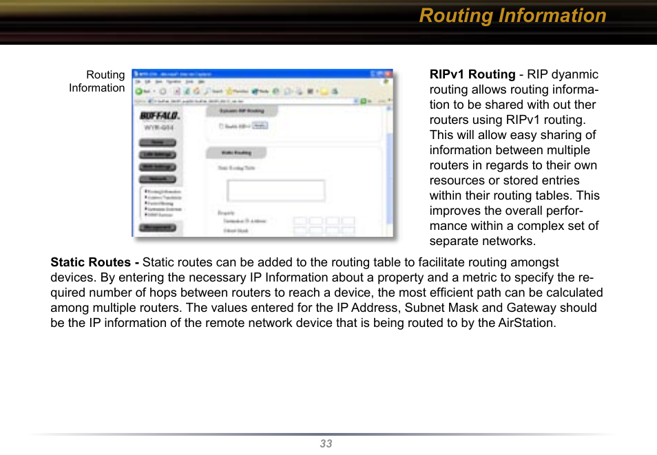 Routing information | Buffalo Technology Buffalo AirStation WYR-G54 User Manual | Page 33 / 61