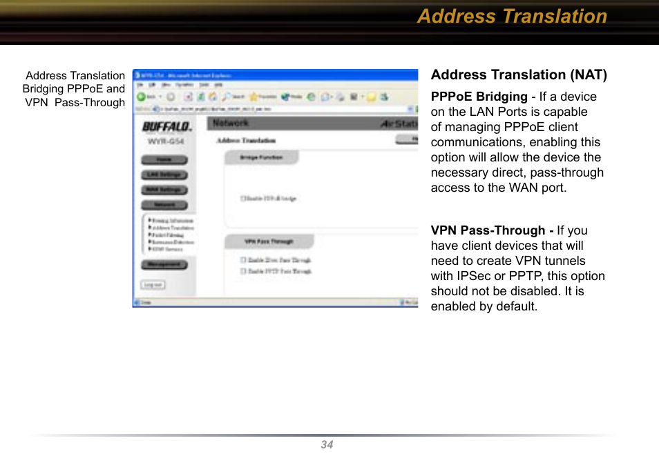 Address translation | Buffalo Technology Buffalo AirStation WYR-G54 User Manual | Page 34 / 61