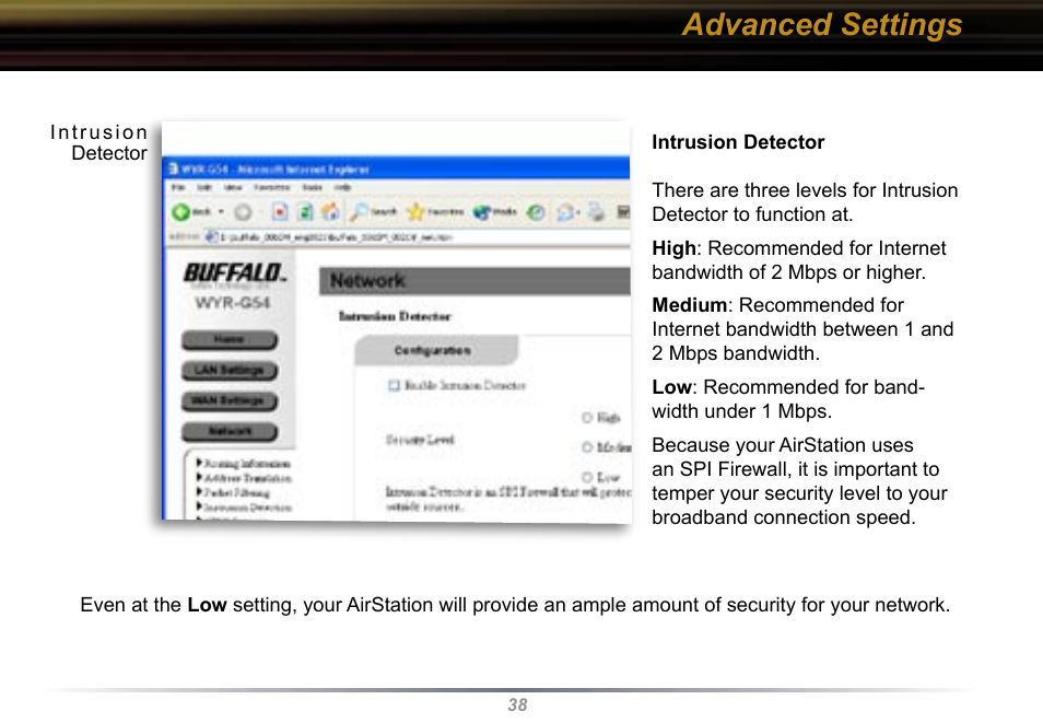 Advanced settings | Buffalo Technology Buffalo AirStation WYR-G54 User Manual | Page 38 / 61