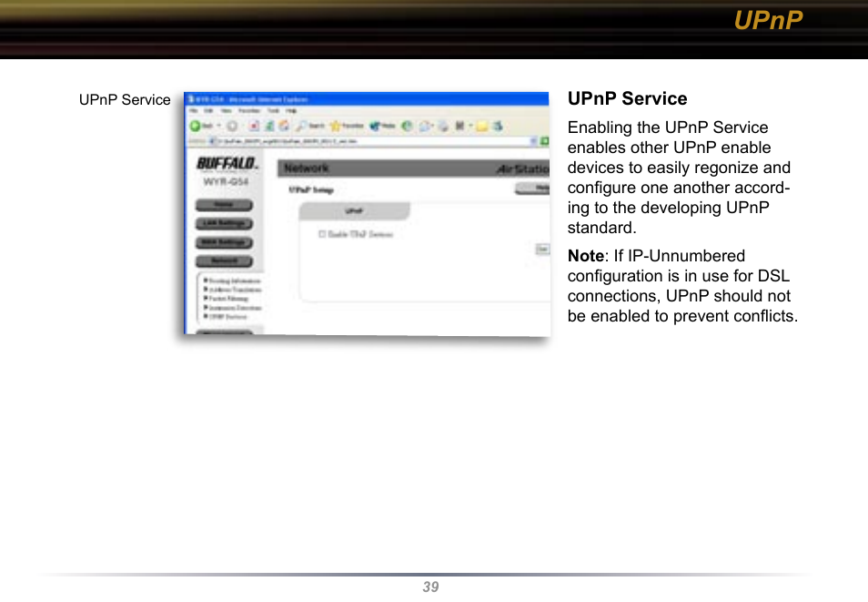 Upnp | Buffalo Technology Buffalo AirStation WYR-G54 User Manual | Page 39 / 61