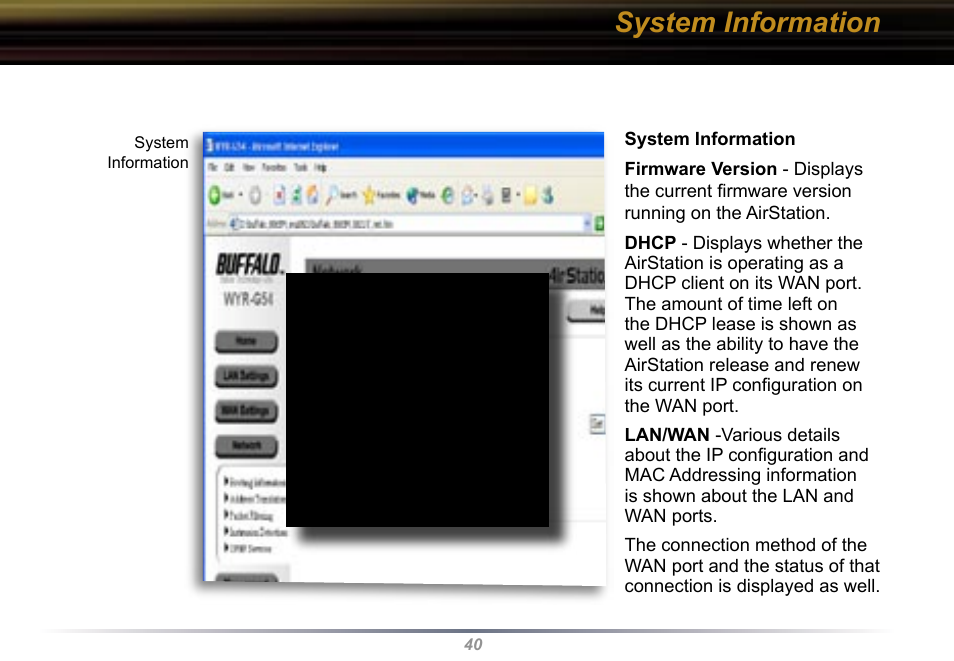 System information | Buffalo Technology Buffalo AirStation WYR-G54 User Manual | Page 40 / 61