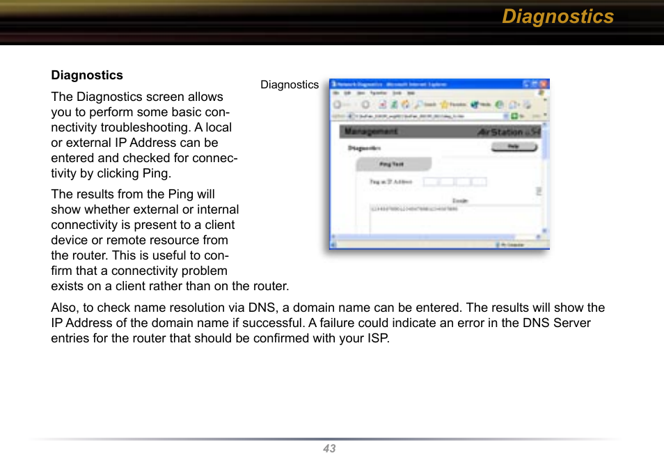 Diagnostics | Buffalo Technology Buffalo AirStation WYR-G54 User Manual | Page 43 / 61