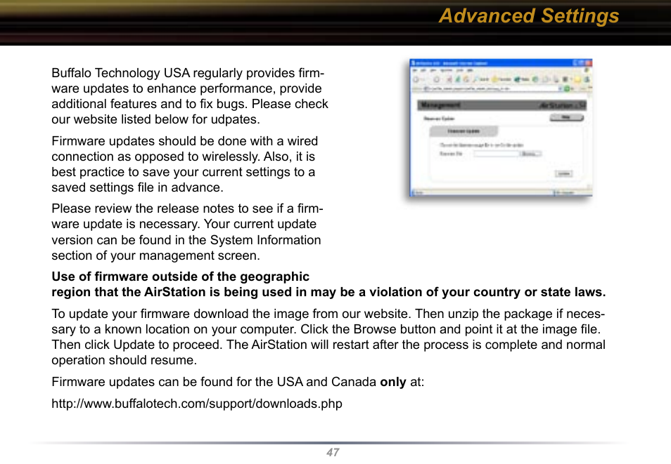 Advanced settings | Buffalo Technology Buffalo AirStation WYR-G54 User Manual | Page 47 / 61
