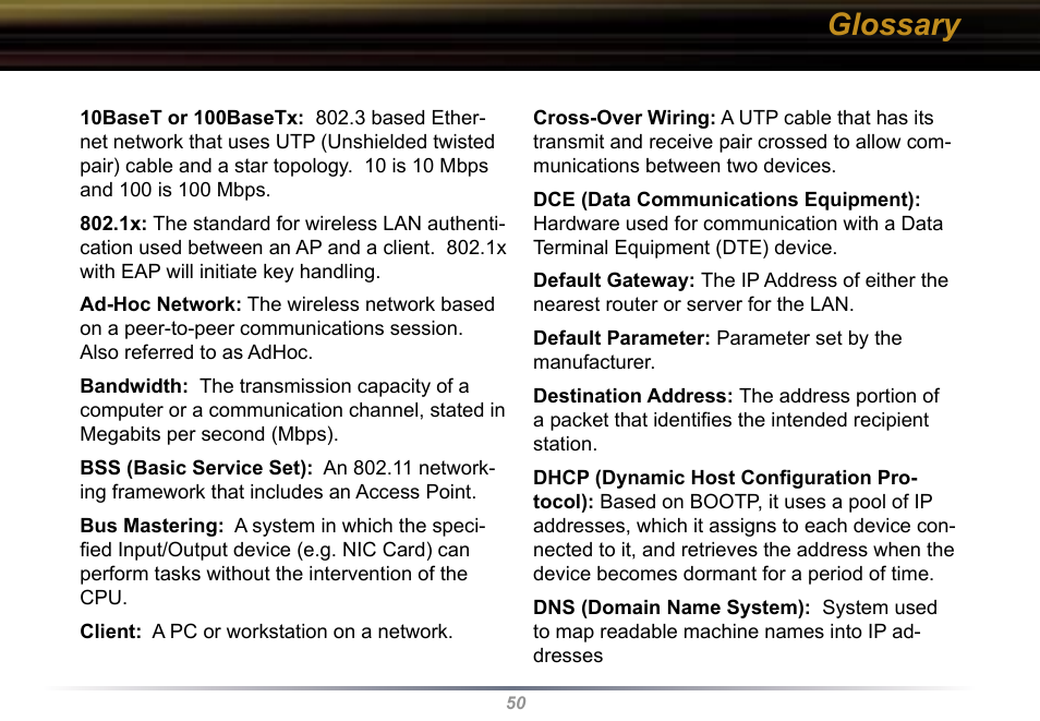 Glossary | Buffalo Technology Buffalo AirStation WYR-G54 User Manual | Page 50 / 61