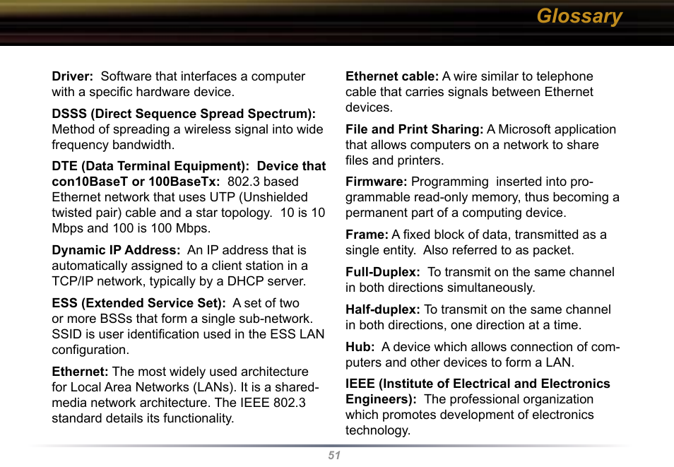 Glossary | Buffalo Technology Buffalo AirStation WYR-G54 User Manual | Page 51 / 61