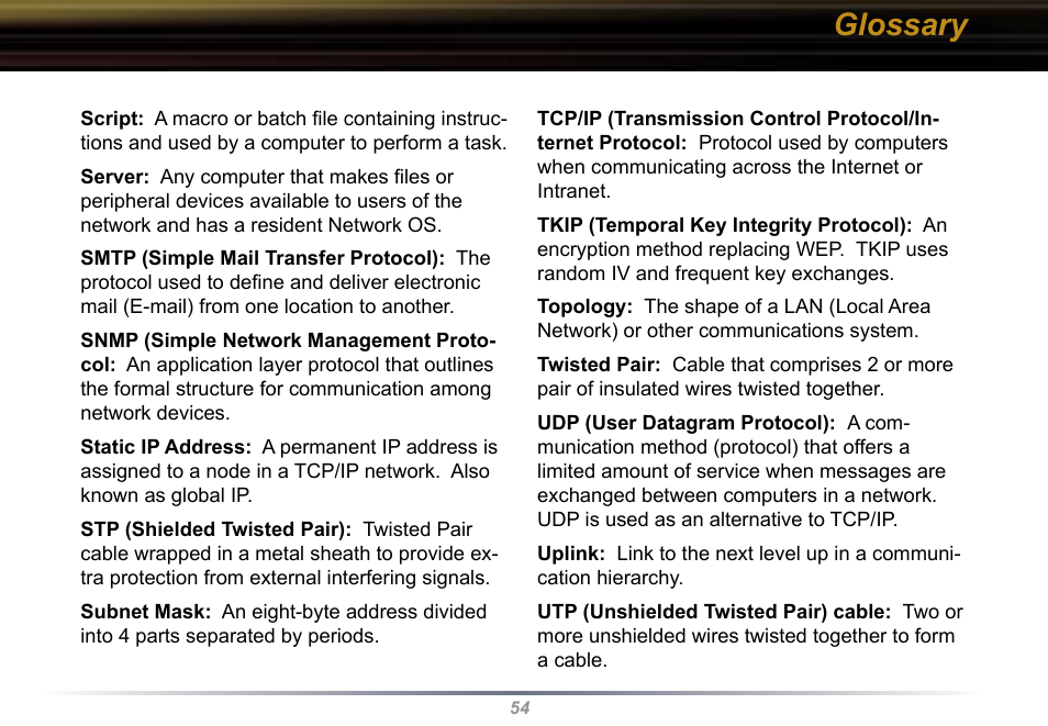 Glossary | Buffalo Technology Buffalo AirStation WYR-G54 User Manual | Page 54 / 61