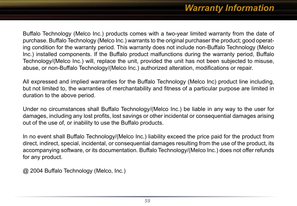 Warranty information | Buffalo Technology Buffalo AirStation WYR-G54 User Manual | Page 59 / 61