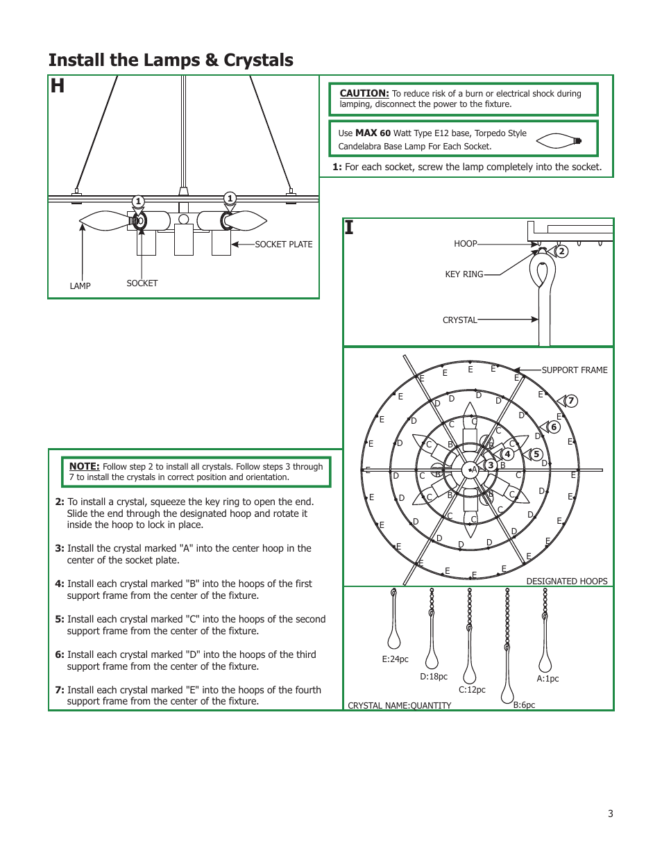 Install the lamps & crystals | Edge Lighting Crystal Spirits User Manual | Page 3 / 4